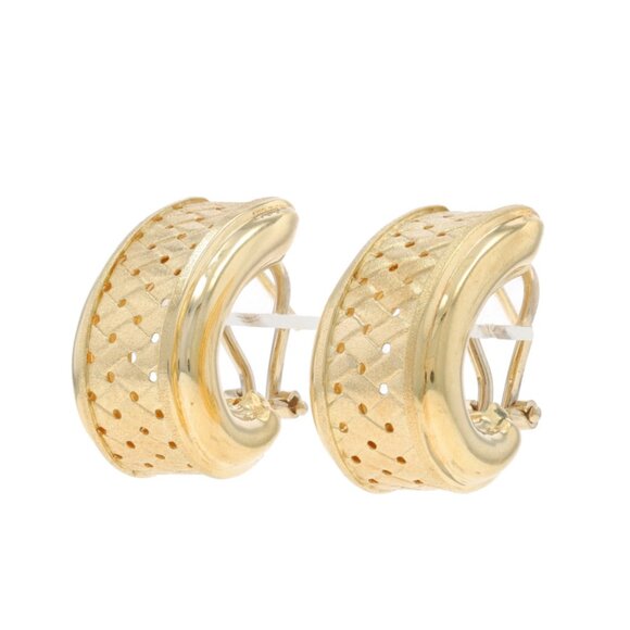 Yellow Gold Basket Weave J Hoop Earrings 14k Chunky Pierced - Picture 1 of 6